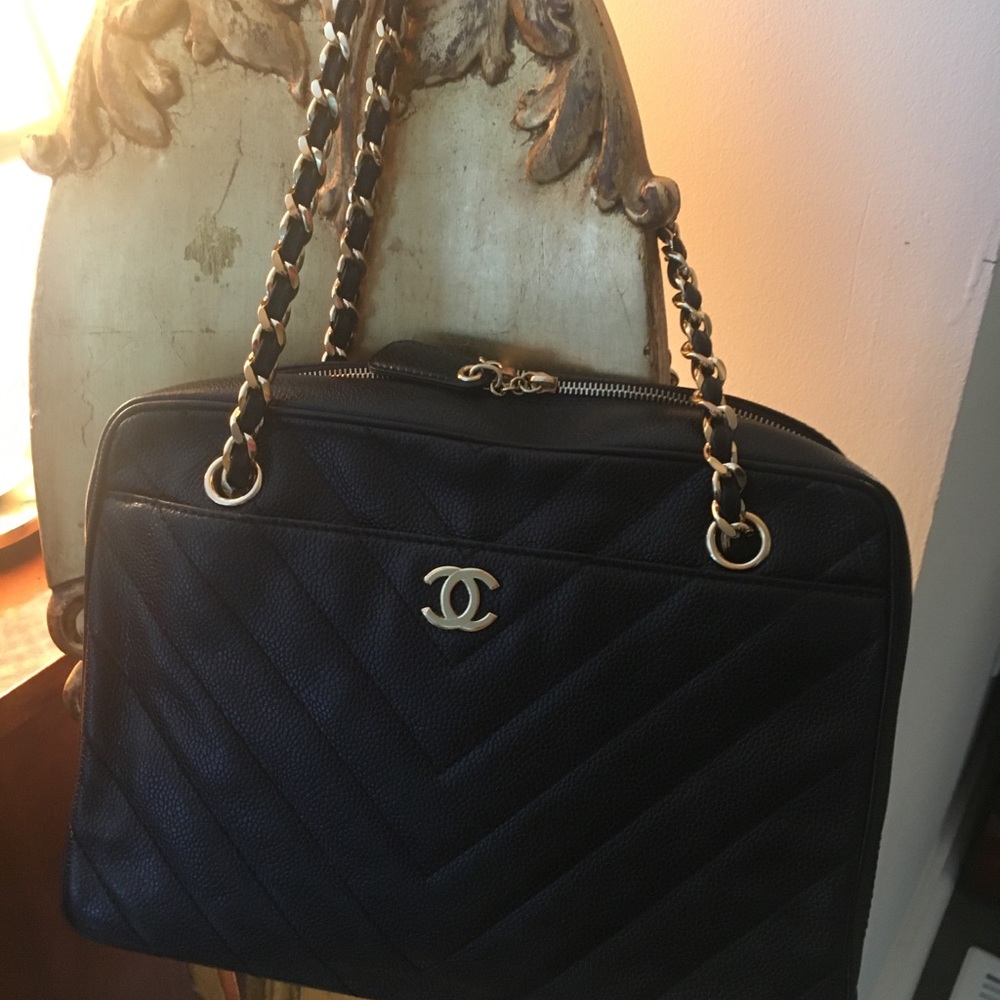 Vintage Chanel Caviar Chevron Shoulder Bag